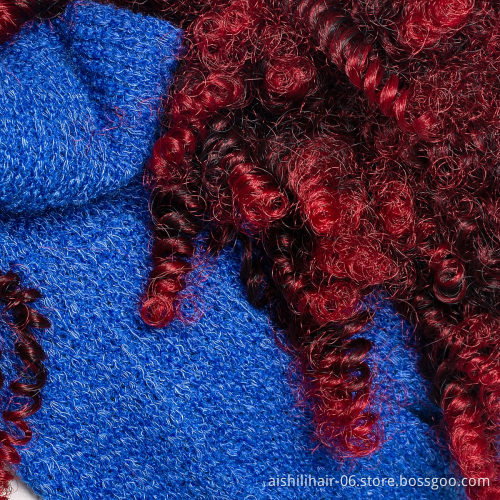 Wholesale vendors headband wigs ombre burgundy to red kinky curly heat resistant headband synthetic hair wigs for black women